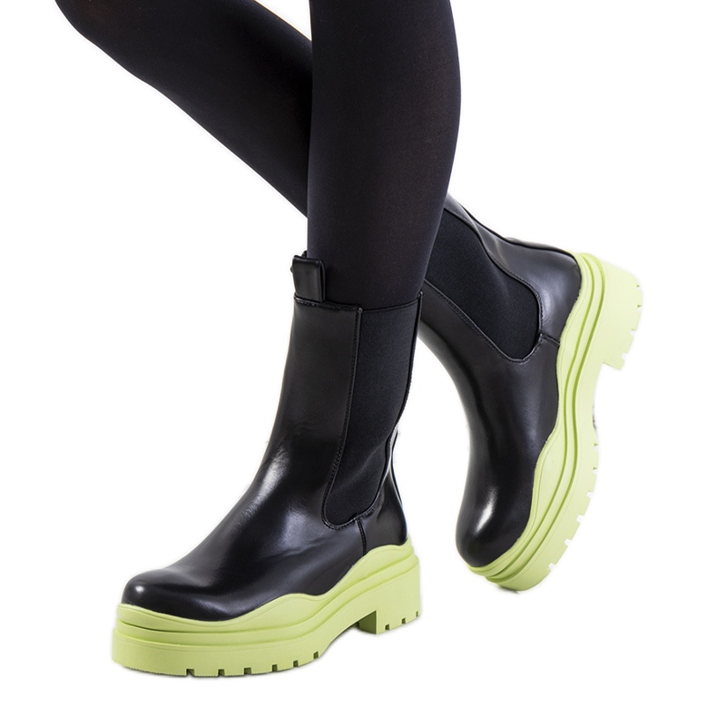 Black boots with green Nester soles Black boots with green Nester soles