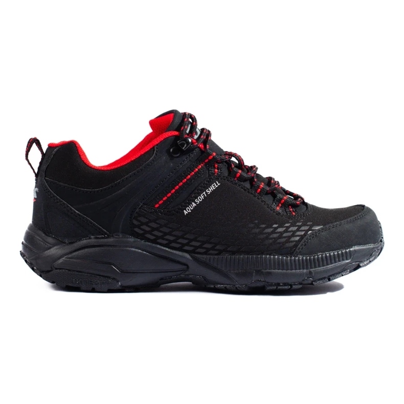Women's trekking shoes on a thick DK sole, black and red