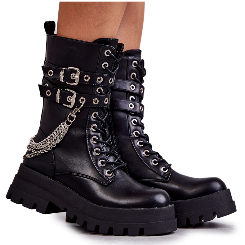 PG1 High Workers Boots With Chain Black Montero