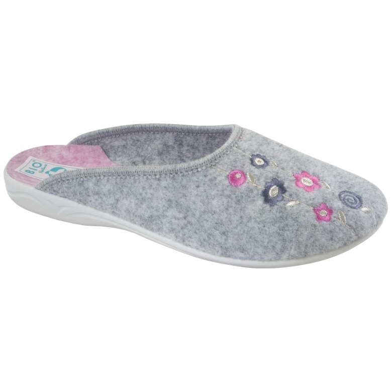 Gray Felt Slippers Adanex 27885 Sara with Flowers pink