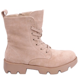 Pansy Beige suede worker boots