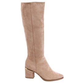 Heather L.KHAKI high heel boots beige