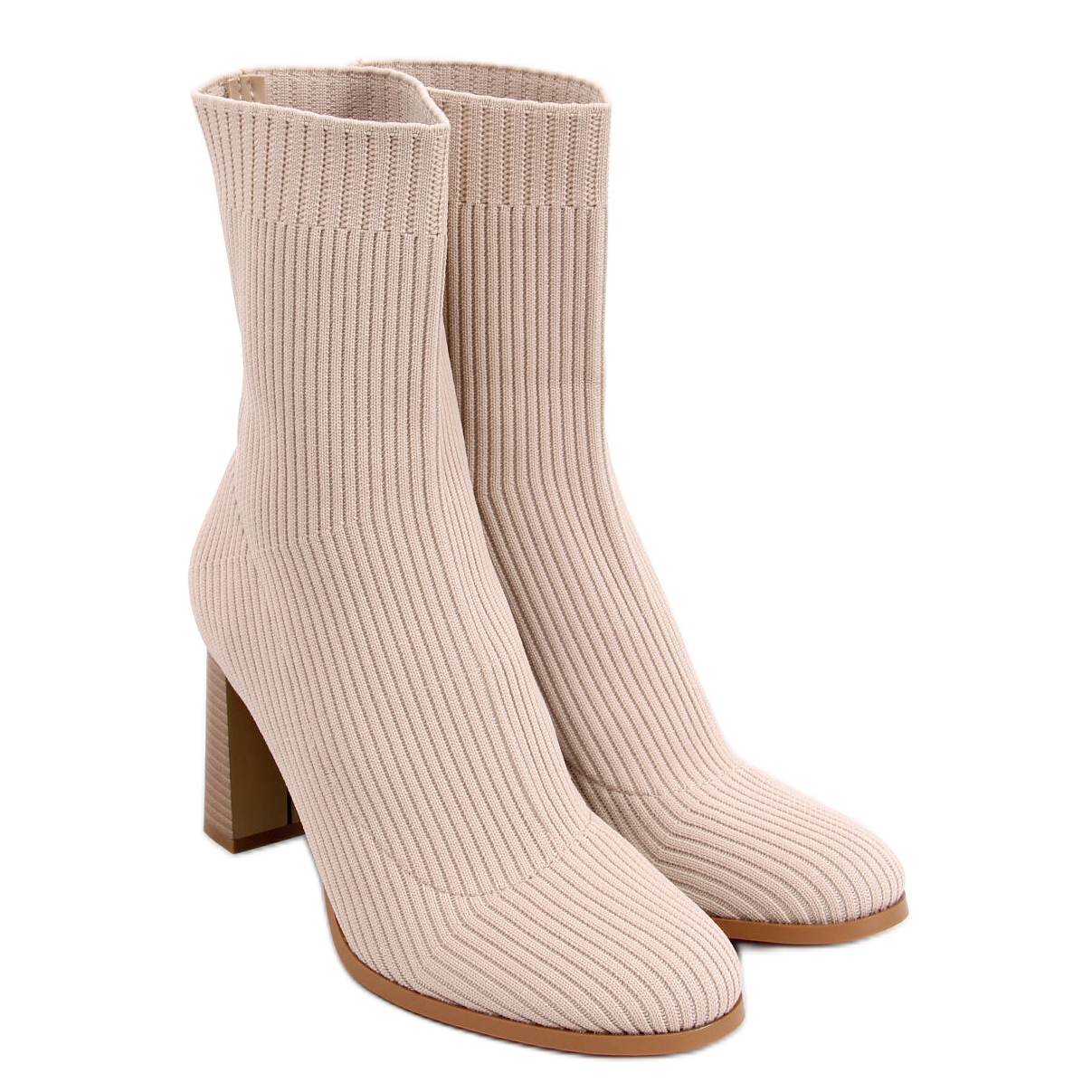 High heeled sock boots by Hermione Taupe beige