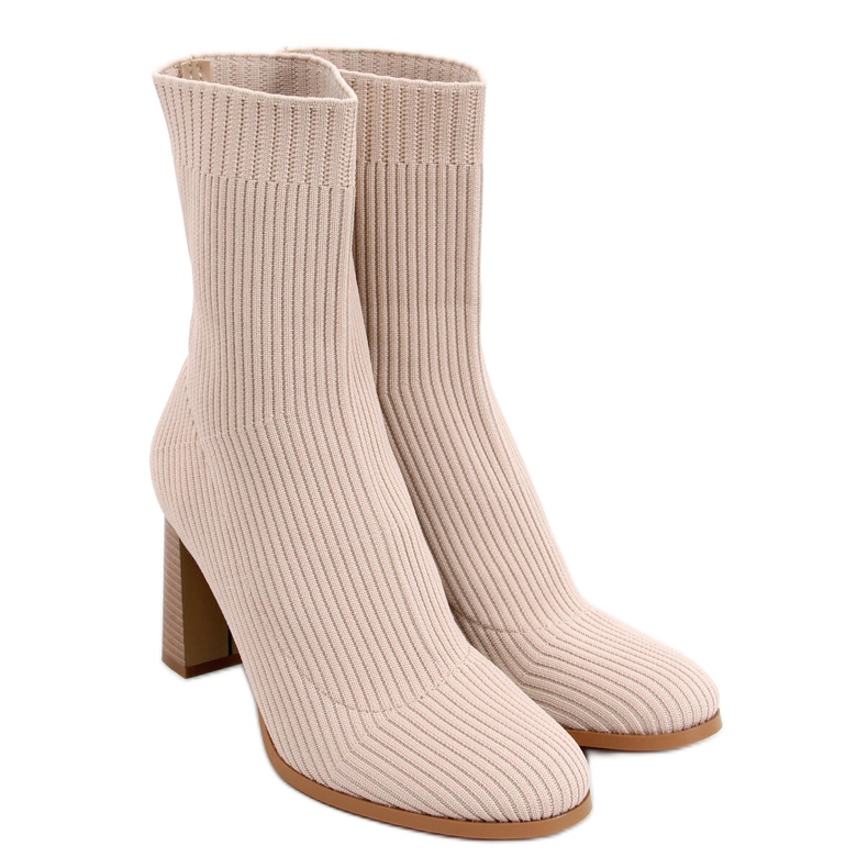 High-heeled sock boots by Hermione Taupe beige High-heeled sock boots by Hermione Taupe beige