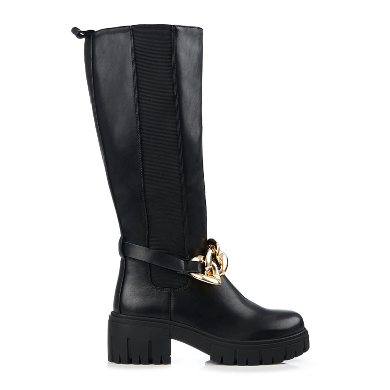 Black women's boots with a thick sole made of ecological leather