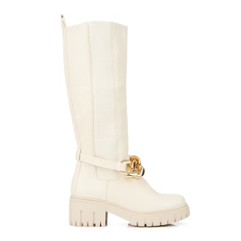 Ladies' beige boots on a thick Shelovet sole made of ecological leather