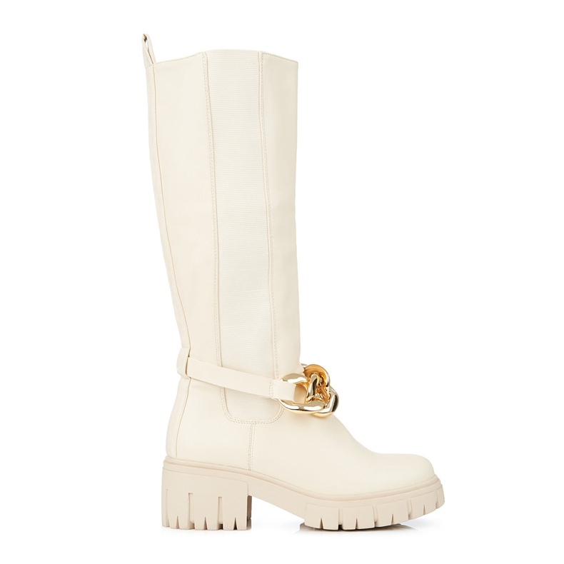 Ladies' beige boots on a thick Shelovet sole made of ecological leather
