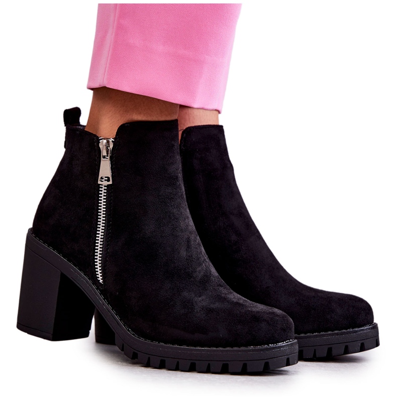Suede Boots On High Heels With A Zipper Black Sevione