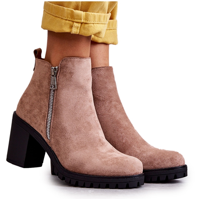 PG1 Suede Boots On High Heels With A Zipper Beige Sevione