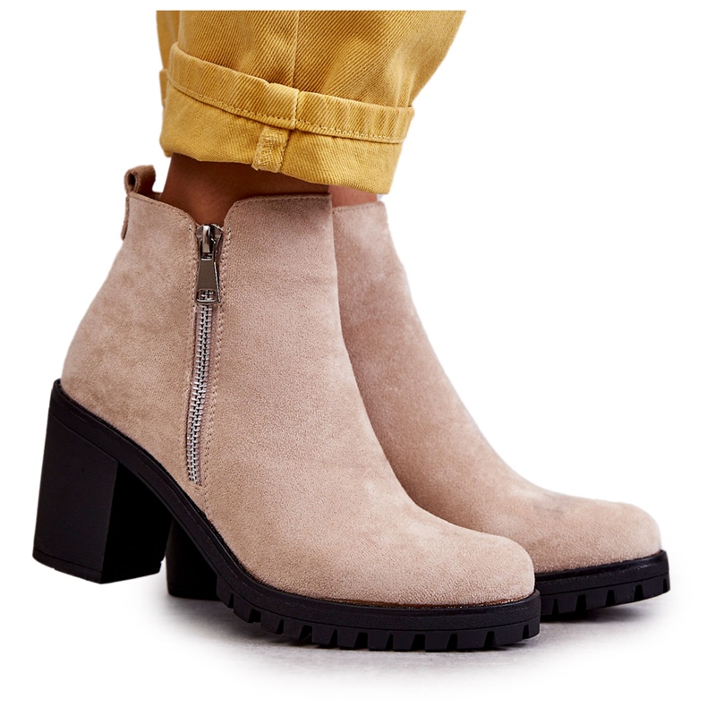 PG1 Suede high-heeled boots with a zipper, light beige Sevione