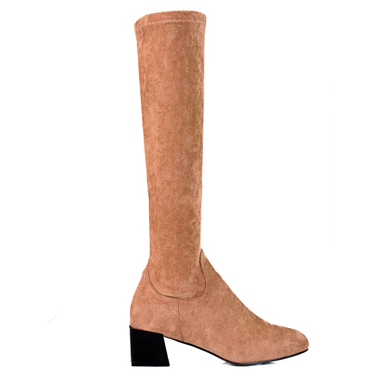 T.Sokolski Women's suede boots on a wide post from Sokolski, beige