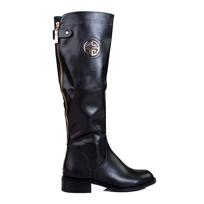 Women's boots with a decorative Shelovet zipper made of ecological leather black Women's boots with a decorative Shelovet zipper made of ecological leather black