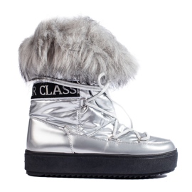 Silver women's snow boots with fur