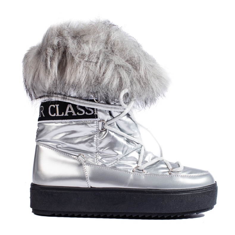 Silver women's snow boots with fur