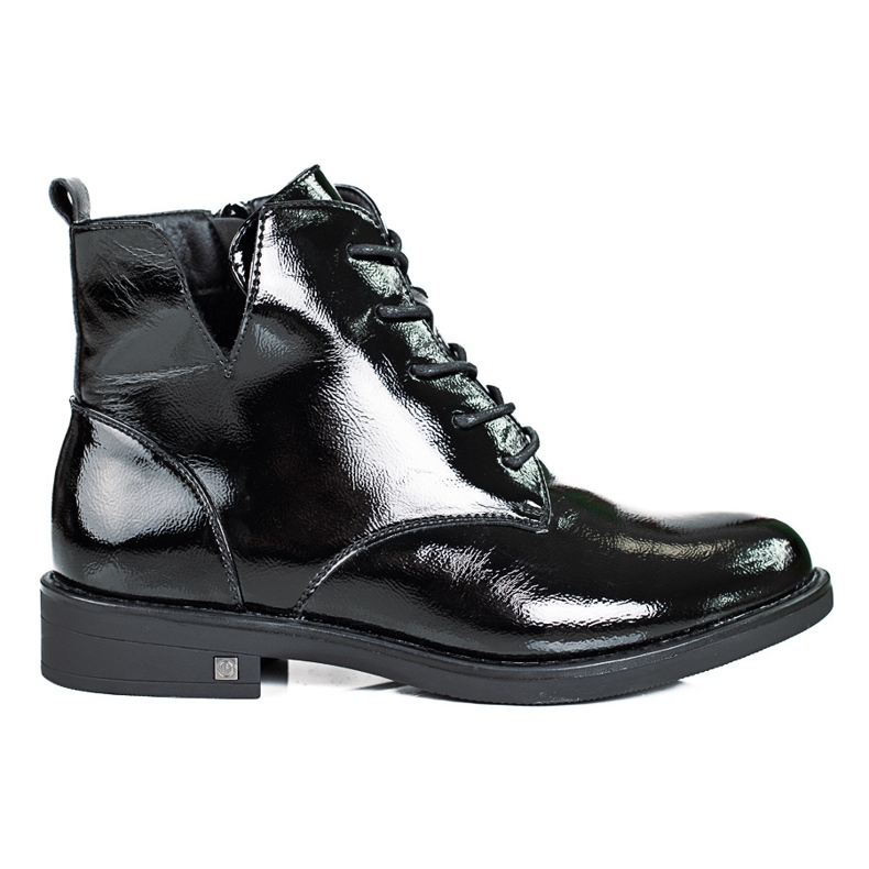 W. Potocki Black lace-up women's Potocki boots made of patent leather