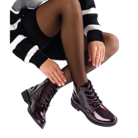 W. Potocki Burgundy lace-up women's Potocki boots made of patent leather red