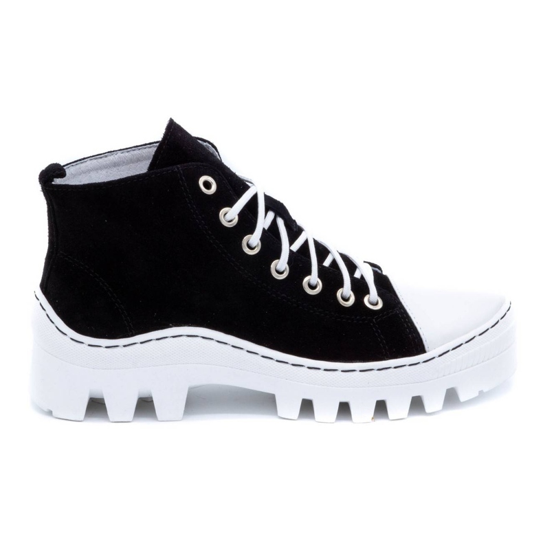 Polbut Leather women's ankle boots D1 black pearl white