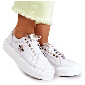 Women's leather sports shoes on the Filipczyk platform with white zircons Women's leather sports shoes on the Filipczyk platform with white zircons