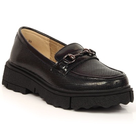 Women's loafers, lacquered, perforated, black Filippo