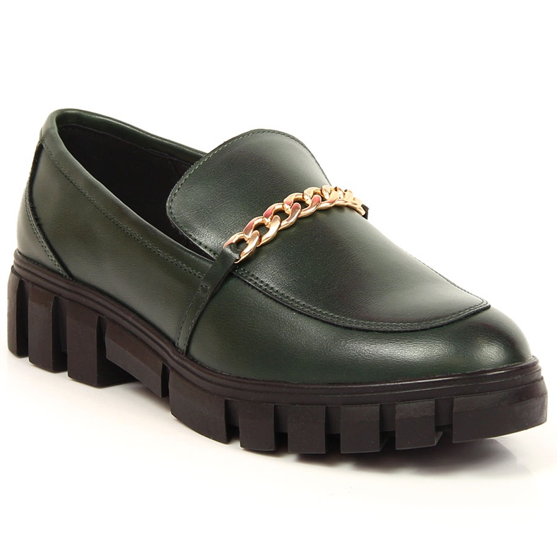 Women's platform loafers with a green Sergio Leone chain
