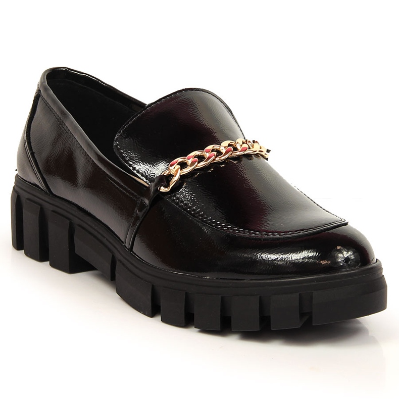 Women's black lacquered loafers with a chain by Sergio Leone