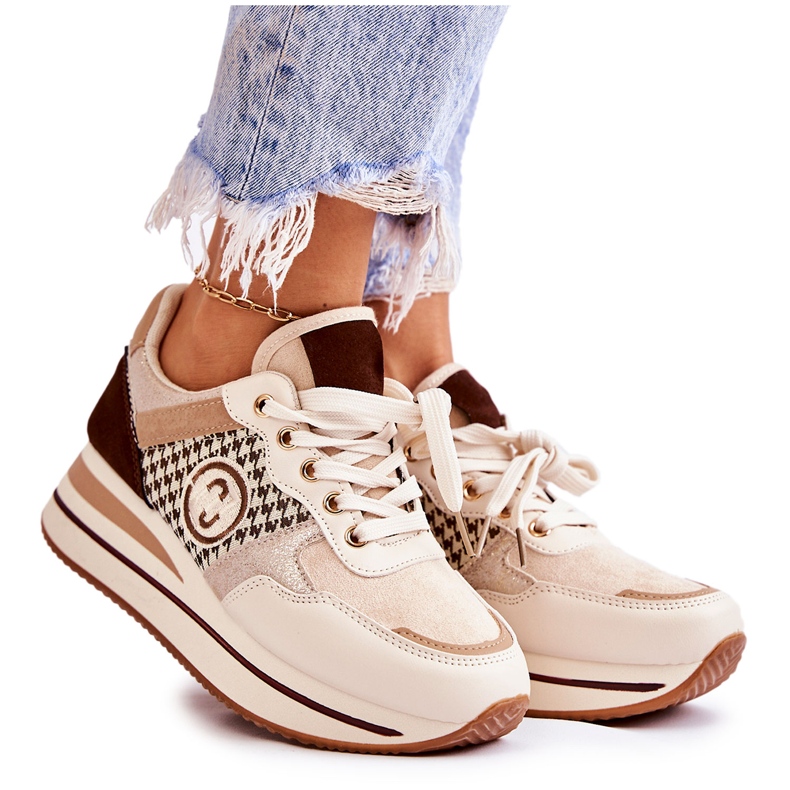 FB2 Fashionable Women's Sport Shoes On A Wedge Beige-Brown Aronne