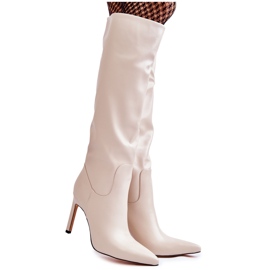 FB2 Leather High Heel Boots Beige Rissa