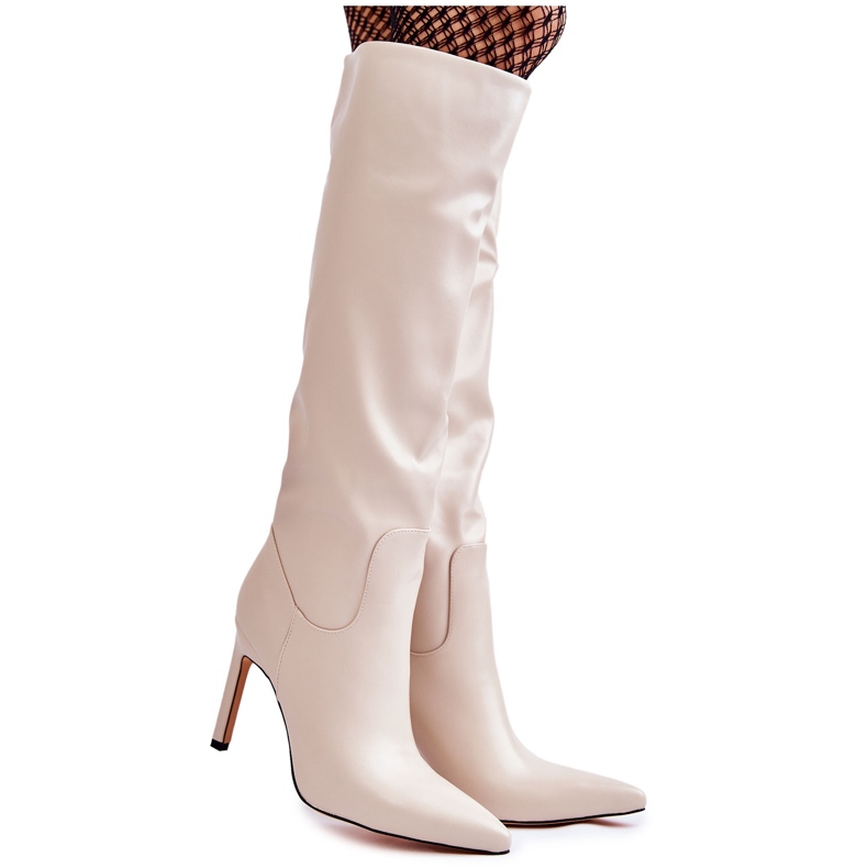 FB2 Leather High Heel Boots Beige Rissa