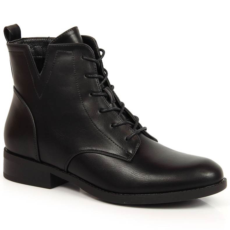S.Barski Black lace-up boots with a zipper by S. Barski