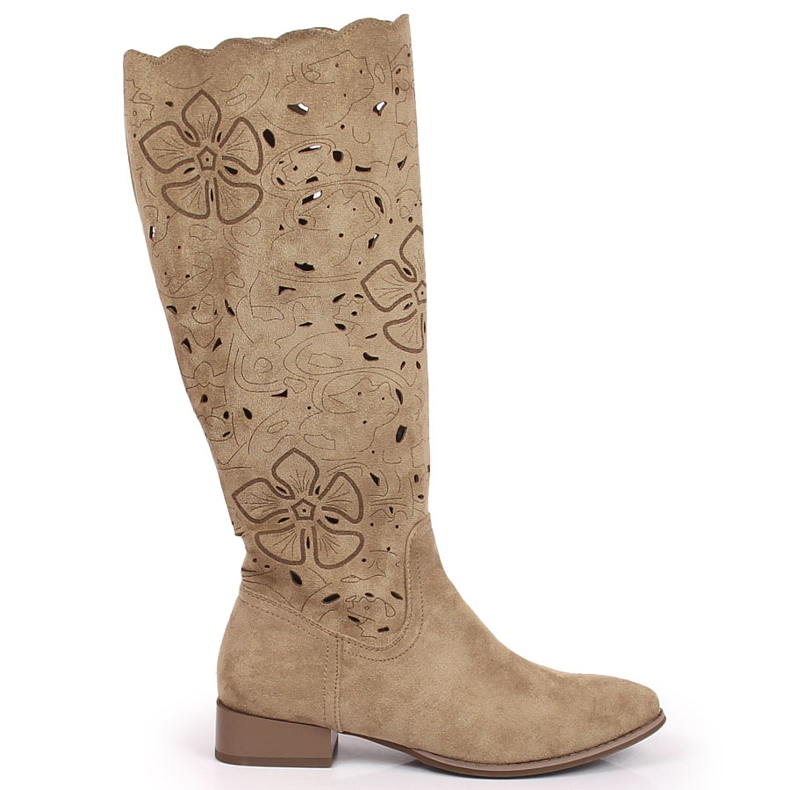 M. DASZYŃSKI Women's boots, openwork, suede brown Daszyński