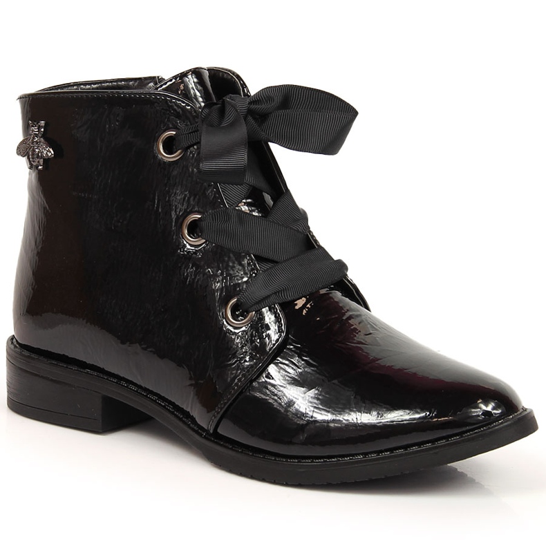 M. DASZYŃSKI Patent black insulated women's boots black Daszyński SAN5A