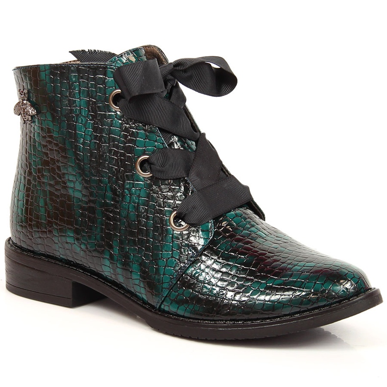 M. DASZYŃSKI Lacquered boots for women insulated croco green Daszyński SAN5B