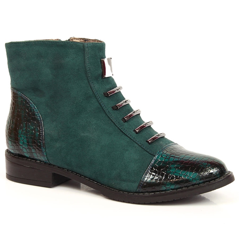 M. DASZYŃSKI Green Daszyński SAN6 insulated green women's boots with a zipper