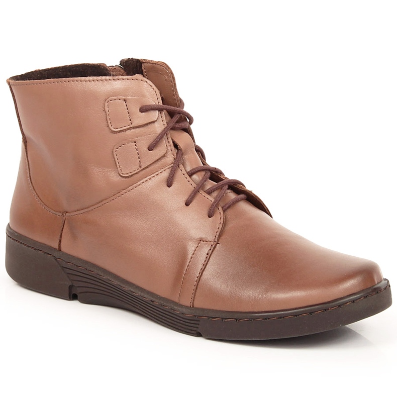 Comfortable brown leather boots for women insulated brown Łukbut LUK1816B