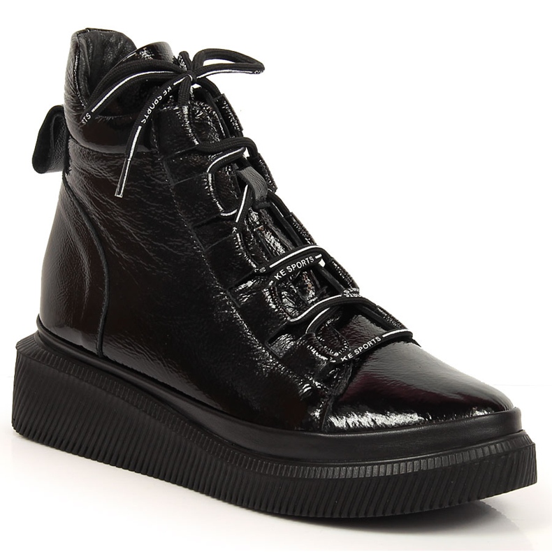 Leather lacquered insulated women's boots Artiker HBH36 black