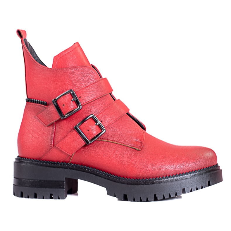 W. Potocki Red women's boots with Potocki buckles