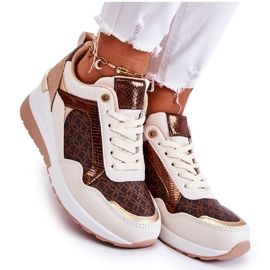 PG1 Women's Sport Shoes On A Wedge, Eco-leather, White-Brown Catrine beige golden