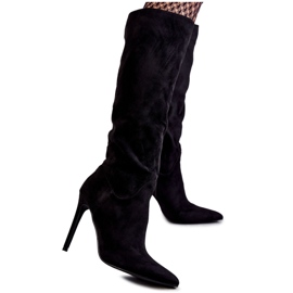 Classic Suede Black Boots On A Stiletto Ameya