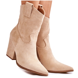 FB1 Women's Suede Cowboy Boots Beige Mindy FB1 Women's Suede Cowboy Boots Beige Mindy