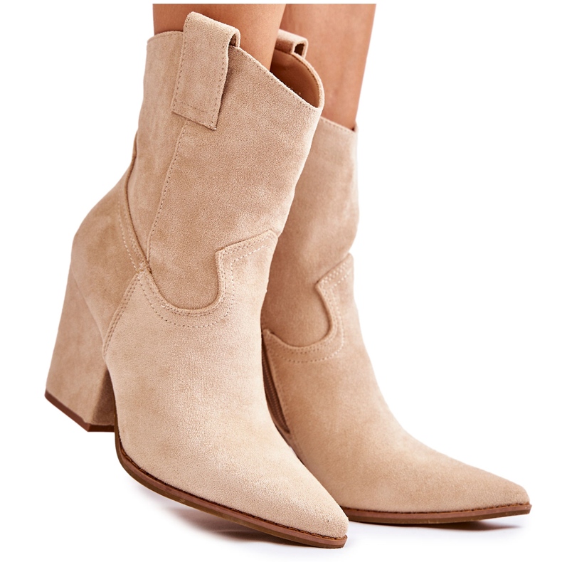 FB1 Women's Suede Cowboy Boots Beige Mindy FB1 Women's Suede Cowboy Boots Beige Mindy