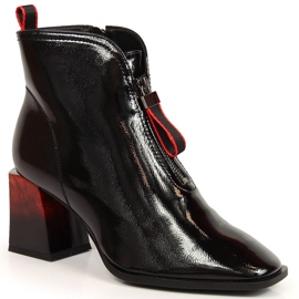 S.Barski Women's insulated lacquered boots with decorative heel S. Bararski OLI183 black