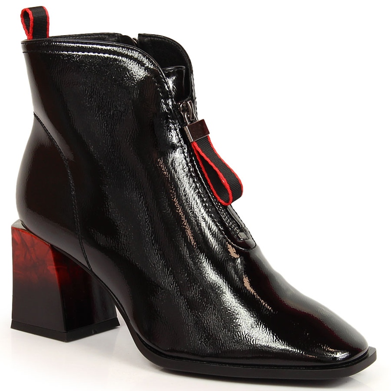 S.Barski Women's insulated lacquered boots with decorative heel S. Bararski OLI183 black