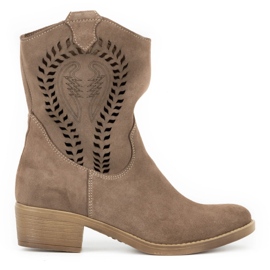 Olivier Women's openwork high heels Angela brown boots beige