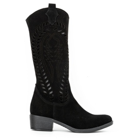 Olivier Women's black leather openwork boots Carla
