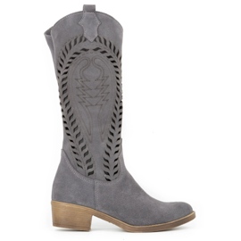 Olivier Women's openwork leather boots Carla gray grey