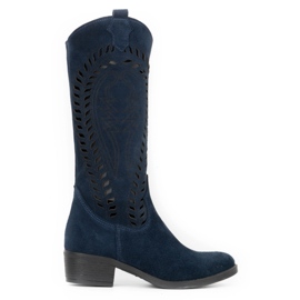Olivier Women's openwork leather boots Carla navy blue Olivier Women's openwork leather boots Carla navy blue