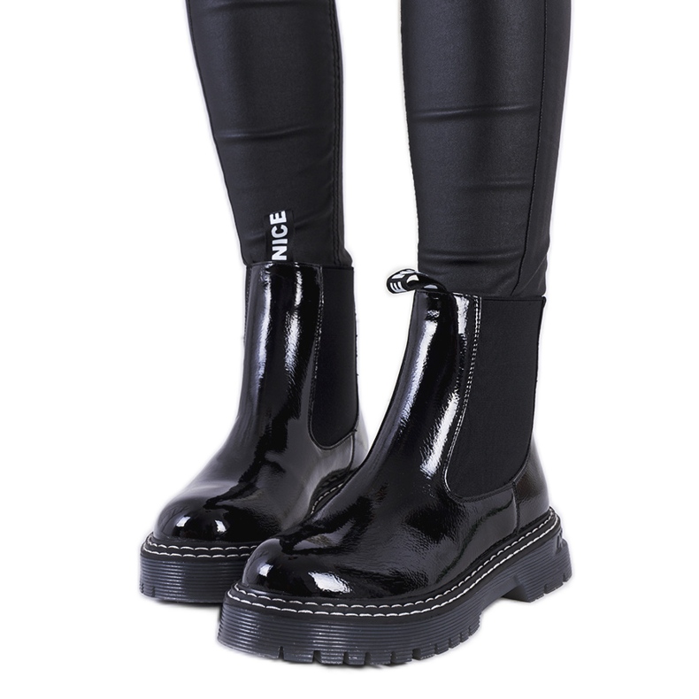 Black lacquered Chelsea boots from Vido