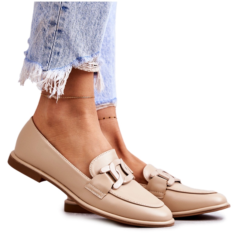 FB2 Women's Leather Loafers With Beige Kerrie Decoration