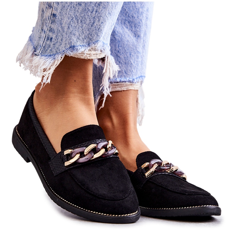 FB2 Women's Suede Loafers With A Chain Black Nails