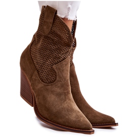 FB1 Women's Suede Openwork Cowboy Boots Khaki Eleonore brown FB1 Women's Suede Openwork Cowboy Boots Khaki Eleonore brown